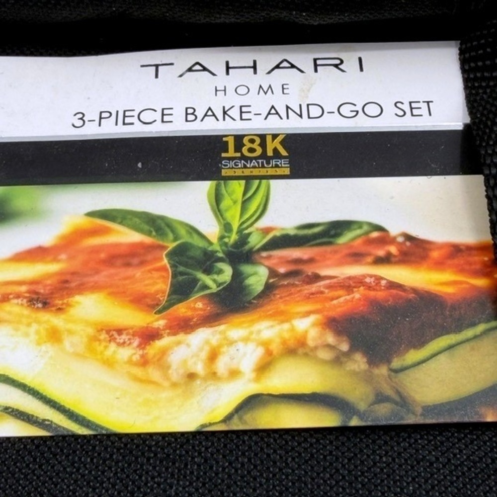 Tahari Home 3-Piece Bake-And-Go Set 1.7Qt Oval Glass Baker Insulated Tote Black